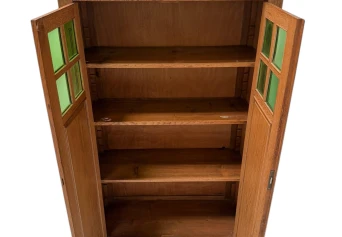 Arts & Crafts Art Nouveau Bookcase with Original Green Glass, 1900s